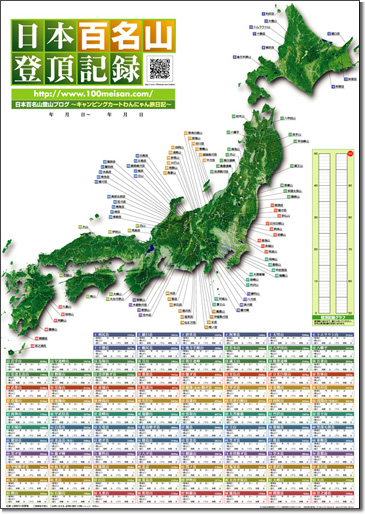 日本百名山登頂記録ポスター